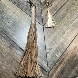 Tassel Grey ostrich 15 inches long. Came off of a leather bag.